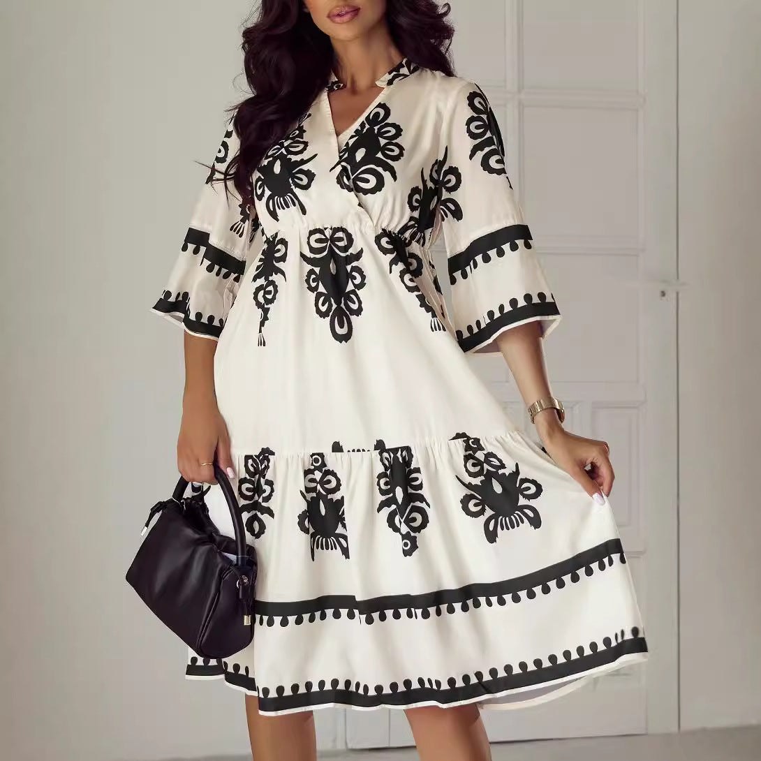 Women's Robe Fashion Printed Elegant Lace-up Dress