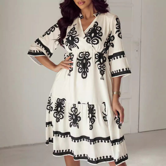 Women's Robe Fashion Printed Elegant Lace-up Dress